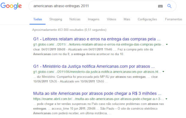 americanas é confiável google 2011