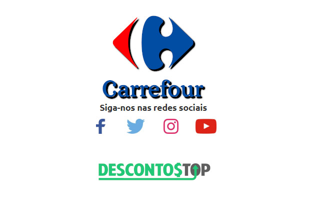 Captura de tela do site Carrefour, onde fica a imagem das logos das redes sociais onde a loja se encontra. Além disso também mostra a logo da loja.