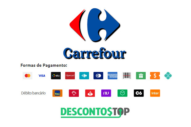 Captura de tela do site Carrefour, demonstrando as formas de pagamento aceitas pelo site.