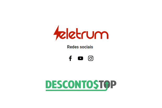 Captura de tela do site Eletrum, onde fica a imagem das logos das redes sociais onde a loja se encontra. Além disso também mostra a logo da loja.