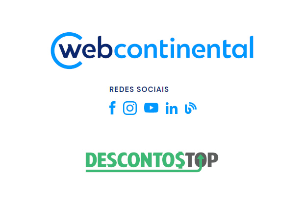 Captura de tela do site Webcontinental, onde fica a imagem das logos das redes sociais onde a loja se encontra. Além disso também mostra a logo da loja.