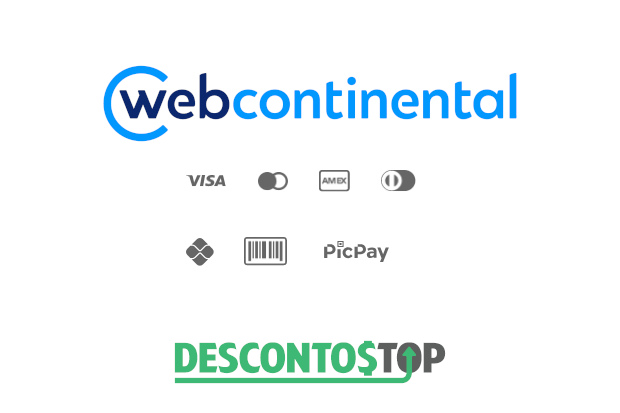 Captura de tela do site Webcontinental, onde fica a imagem das logos das formas de pagamento aceitos pelo site. Além disso, também mostra a logo da loja.