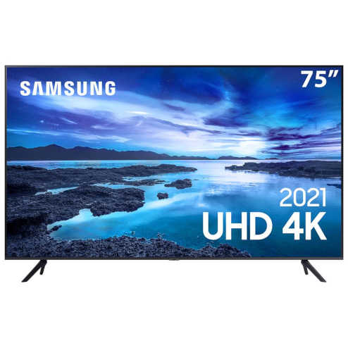 Promoção Smart TV 75 UHD 4K Samsung 75AU7700, Processador Crystal 4K