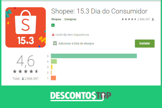 captura de tela Play Store com o app da Shopee no navegador web