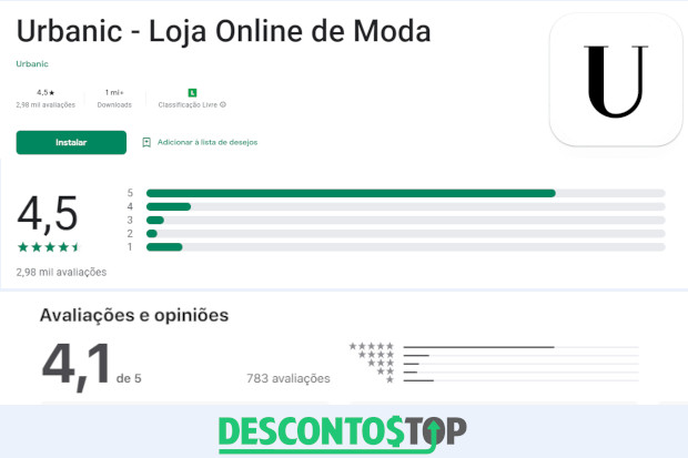 nota avaliação app Urbanic Play Store e Apple Store