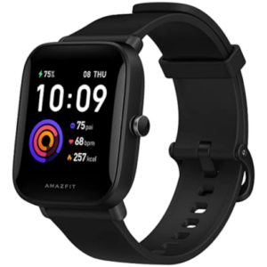 promoção Smartwatch Amazfit Bip U Health Fitness com medida SpO2, bateria de 9 dias, respiração, ritmo cardíaco, preto
