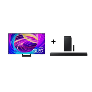 imagem ilustrativa KIT Samsung Smart TV 55 polegadas QLED 4K 55Q65B 2022 + Soundbar Samsung HW-A555, com 2 1 canais, potência de 410W RMS