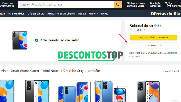 Captura de tela do site Amazon, na página de um produto. Dando destaque ao botão 