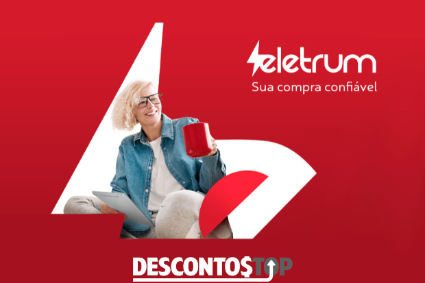 Captura de tela do site Eletrum, mostrando a logo e o slogan, com uma arte estilizada mostrando uma pessoa dentro da logomarca mais ao lado