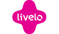Logo da Livelo onde o nome da marca é escrito em branco, dentro de uma forma rosa