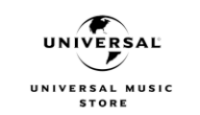 Logo Universal Music Store onde a palavra universal aparece no centro de um globo que representa o planeta Terra