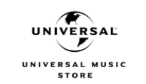 Logo Universal Music Store onde a palavra universal aparece no centro de um globo que representa o planeta Terra