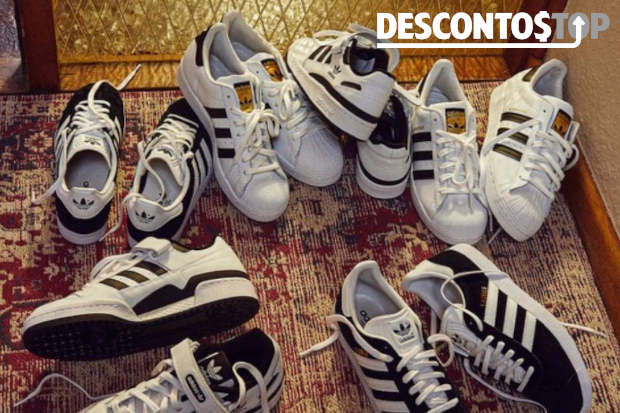 Vários tênis da marca Adidas.