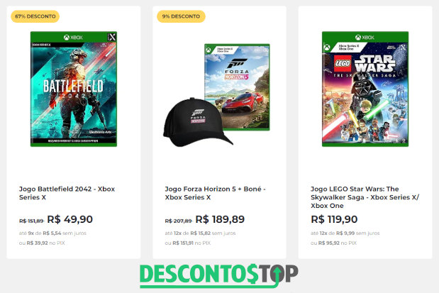 Captura de tela do site MGU, mostrando alguns dos jogos à venda no site.