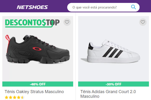 Captura de tela do site Netshoes, com produtos em destaque.