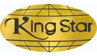 logo king star escrita em letras cursivas pretas ao fundo uma forma oval dourada
