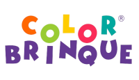logo color brinque, com color em letras coloridas e brinque na cor roxa
