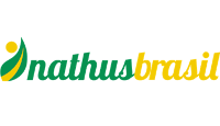 logo nathus brasil, com nathus em verde e brasil em amarelo com uma gota verde na esquerda de nathus