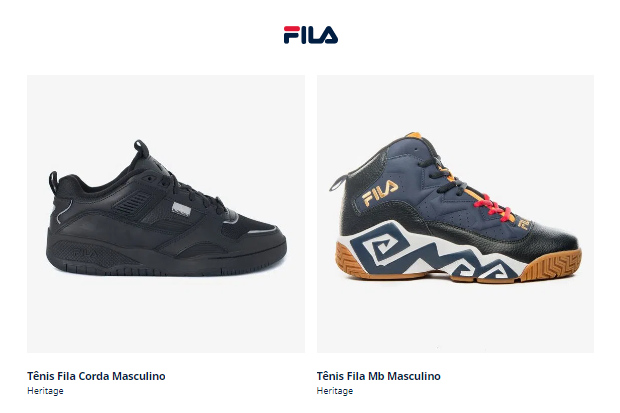 captura de tela com amostra de dois produtos que são vendidos no site da Fila