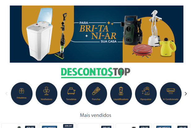 Captura de tela do site Britânia, com demonstração dos produtos e banners
