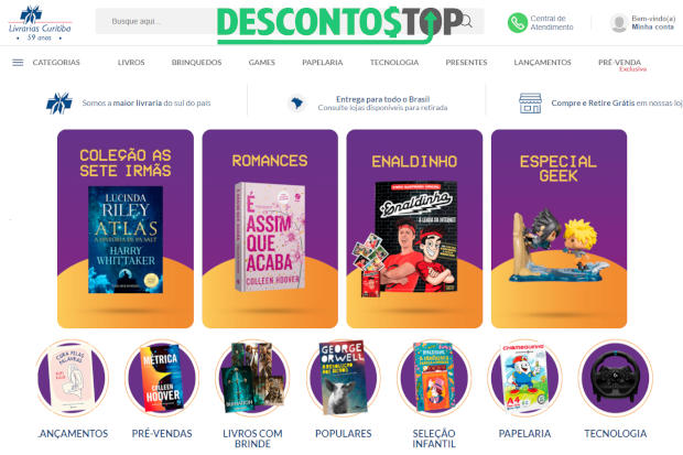 Captura de tela do site Livrarias Curitiba