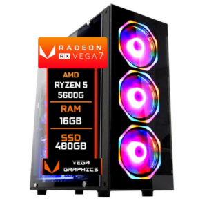 imagem ilustrativa PC Gamer Fácil AMD Ryzen 5 5600g Radeon Vega 7 Graphics, 16GB DDR4 3000mhz, SSD 480GB, Fonte 500W, Windows, Preto