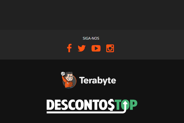 Captura de tela do site Terabyteshop, com o ícone das redes sociais onde eles se encontram