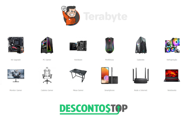 Captura de tela do site Terabyteshop com algumas categorias de produtos