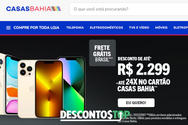 Captura de tela do site Casas Bahia, dando destaque ao banner da promoção de dia dos namorados.