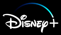 Logo Disney+ branco em um fundo preto.