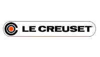 Logo loja Le Creuset nas cores preta e vermelha.