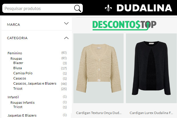 Captura de tela da página de produtos da Dudalina
