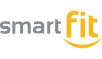 Logo Smart Fit nas cores cinza e laranja.