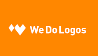 Logo marca We Do Logos com letras na cor branca sobre um fundo de cor laranja.