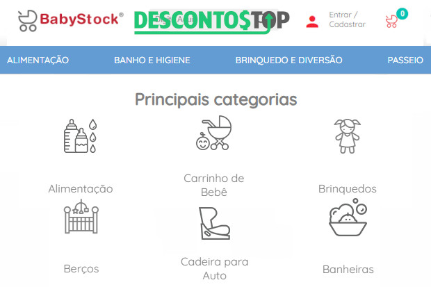 Captura de tela do site Baby Stock com destaque para as principais categorias