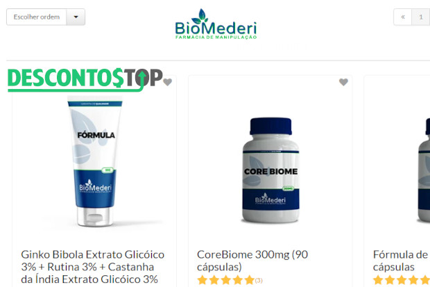 Captura de tela do site BioMederi, a imagem mostra alguns produtos