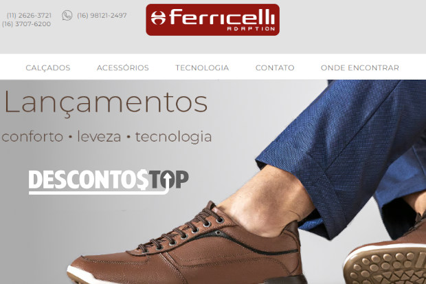 Captura de tela do site Ferricelli, mostrando o banner inicial. O Banner foi levemente adaptado para caber todas as informações na imagem.