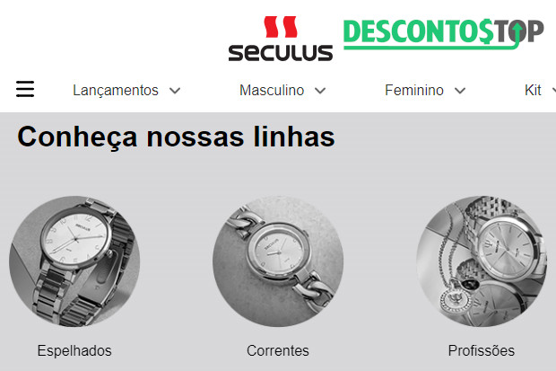 Captura de leta do site Seculus, dando destaque para as linhas de produtos