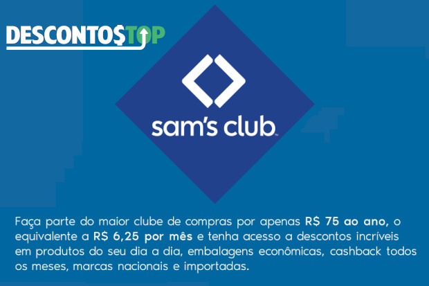 Captura de tela do site Sam's Club, mostrando logo e descrição da loja.