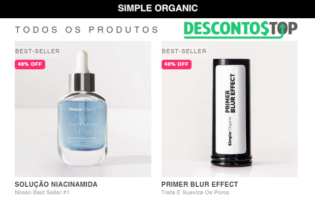 Captura de tela do site Simple Organic na aba de Todos os Produtos