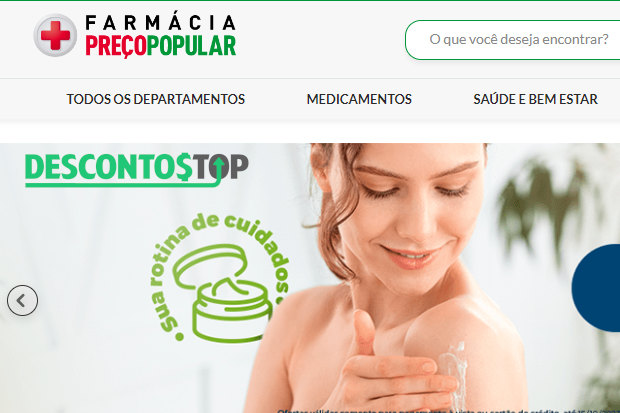 Captura de tela do site Farmácia Popular, mostrando um pedaço do banner do topo