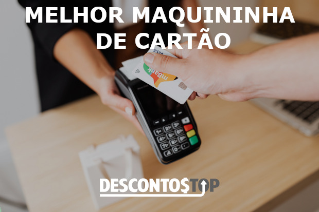 Imagem de uma pessoa realizando um pagamento numa maquininha de cartão, com o texto 