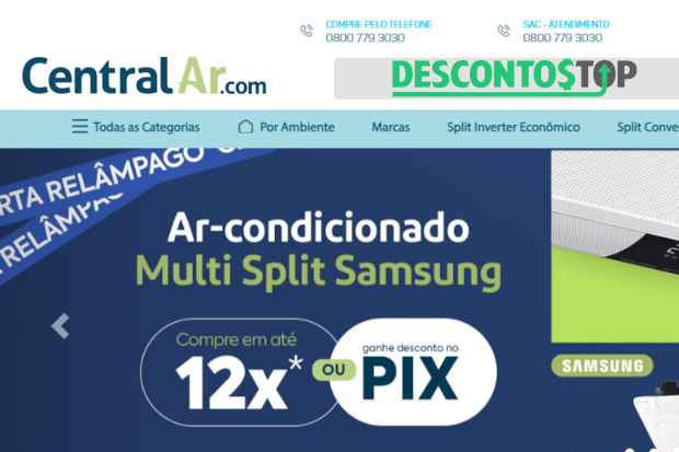 Captura de tela do site Central Ar com o banner inicial em destaque.