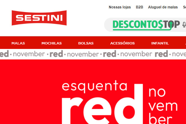 Captura de tela do site Sestini com destaque para o logo da loja e um pedaço do banner inicial do site.