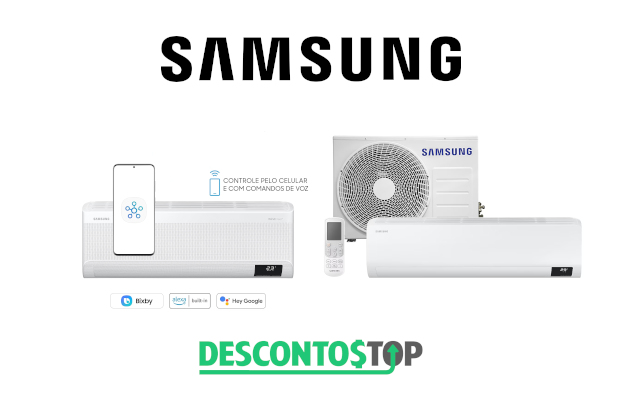 Imagem com demonstração de dois modelos de Ar-condicionado da Samsung