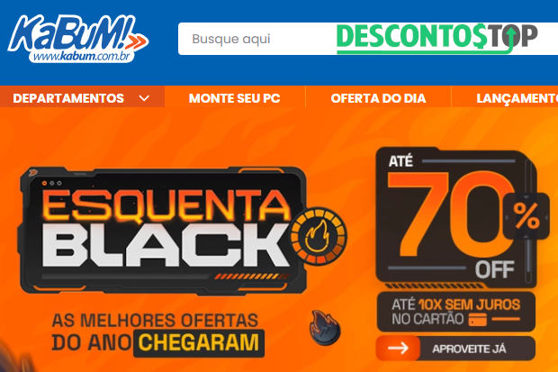 Captura de tela da página inicial do site KaBuM!, mostrando o banner principal da Black Friday