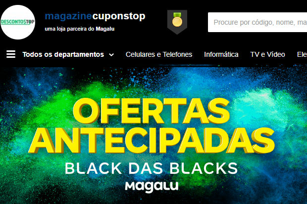 Captura de tela da página inicial do site da parceria descontos Top + Magazine Luiza