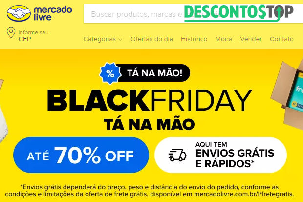 Captura de tela da página inicial do site Mercado Livre, mostrando o banner da Black Friday