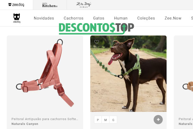 Captura de tela do site Zee Dog, mostrando alguns produtos.