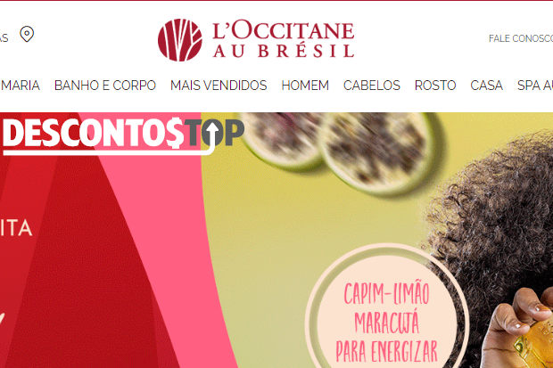 Captura de tela da página inicial do site LOcitane au Bresil